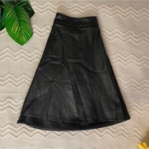 Black Faux Leather Swing/Skate A-Line Skirt